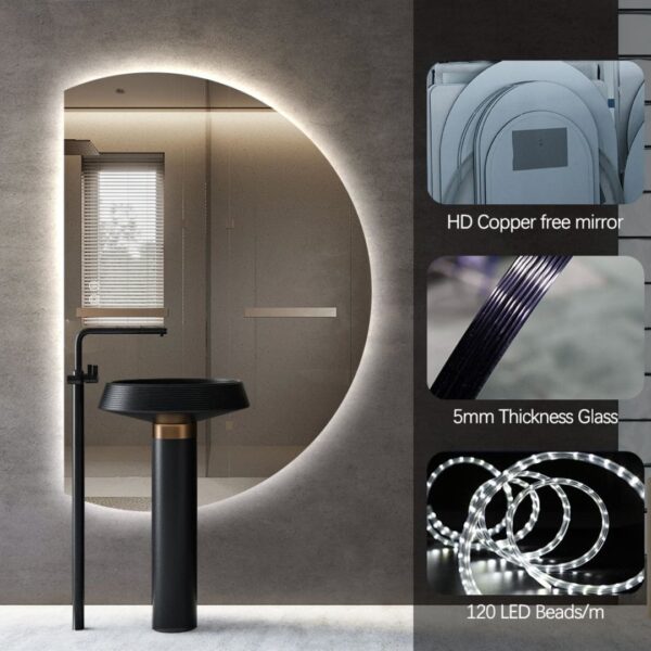 Left Cut Moon 770 x 1100mm LED Mirror Frameless Backlit Mirror - Image 2