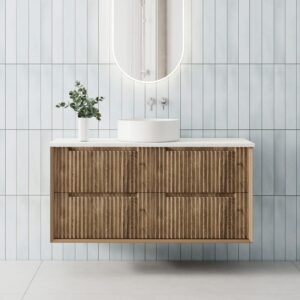 Mornington 1200mm Natural Oak Single Wall Hung Fluted Vanity