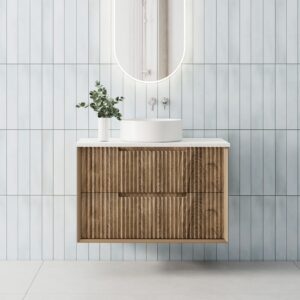 Mornington 900mm Natural Oak Wall Hung Fluted Vanity