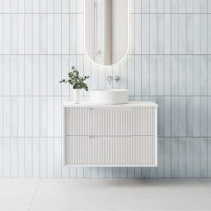 Mornington 900mm Matte White Wall Hung Fluted Vanity