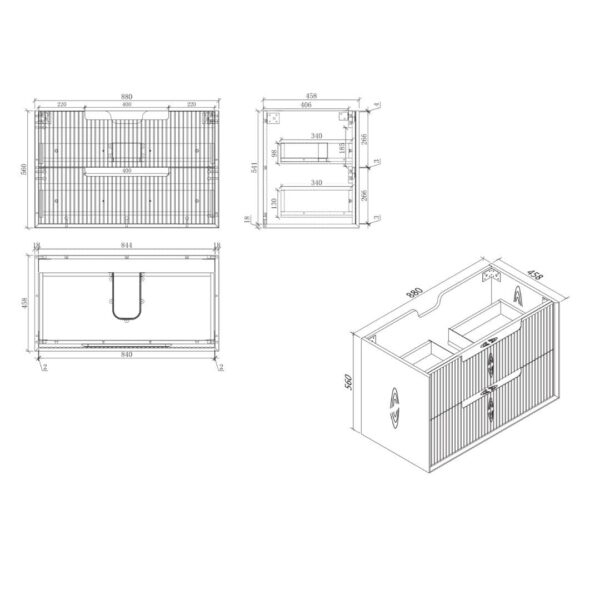 Mornington 900mm Matte White Wall Hung Fluted Vanity - Image 3