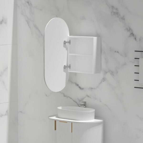Noble 450x900mm MATTE WHITE Oval Shaving Cabinet - Image 2