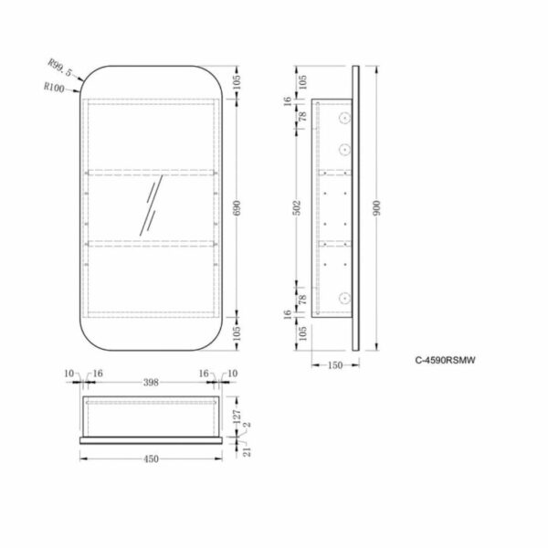 EARLS 450x900mm MATTE WHITE Squircle Shaving Cabinet - Image 4