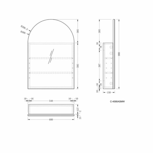 Imperial 600x900mm MATTE WHITE Arch Shaving Cabinet - Image 4