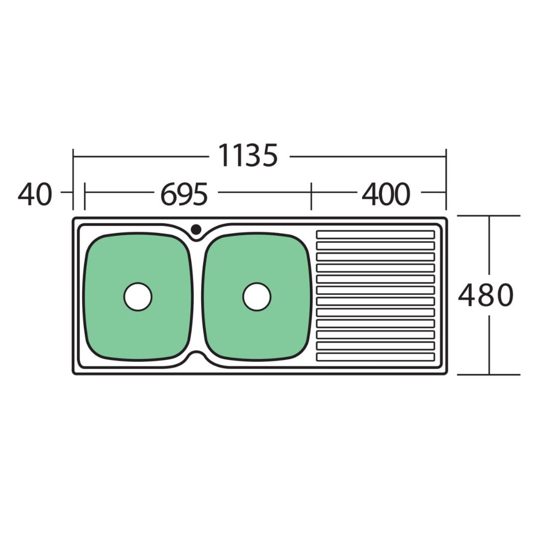 Endeavour Double Bowl stainless steel 1135 x 480mm Sink With Drainer - Image 4