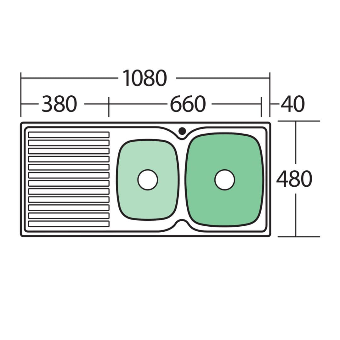 Endeavour 1 & 3/4 Bowl stainless steel 1080 x 480mm Sink With Drainer - Image 3