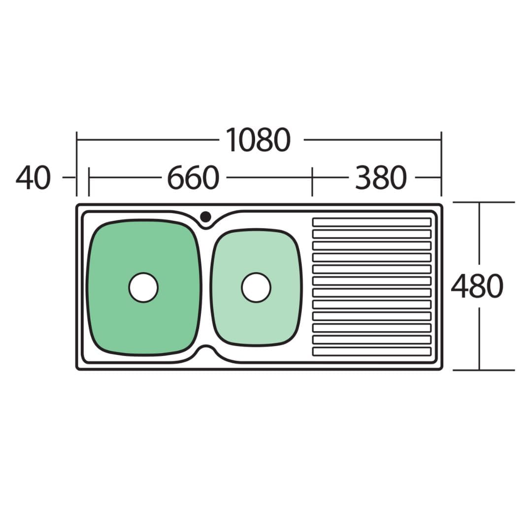Endeavour 1 & 3/4 Bowl stainless steel 1080 x 480mm Sink With Drainer - Image 4