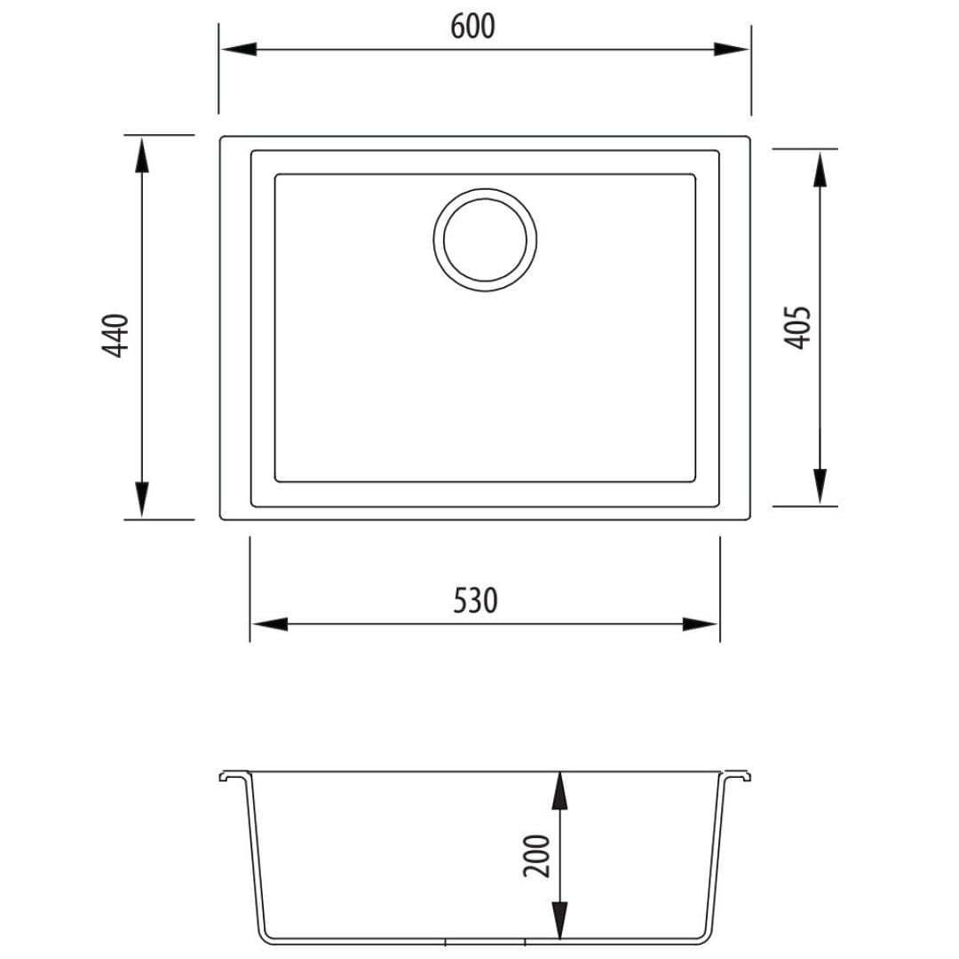 Santorini 600 x 440mm Black Grande Bowl Undermount Sink - Image 2
