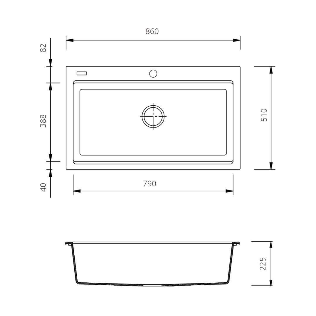 Santorini 860 x 510mm Black Topmount Workstation Sink - Image 3