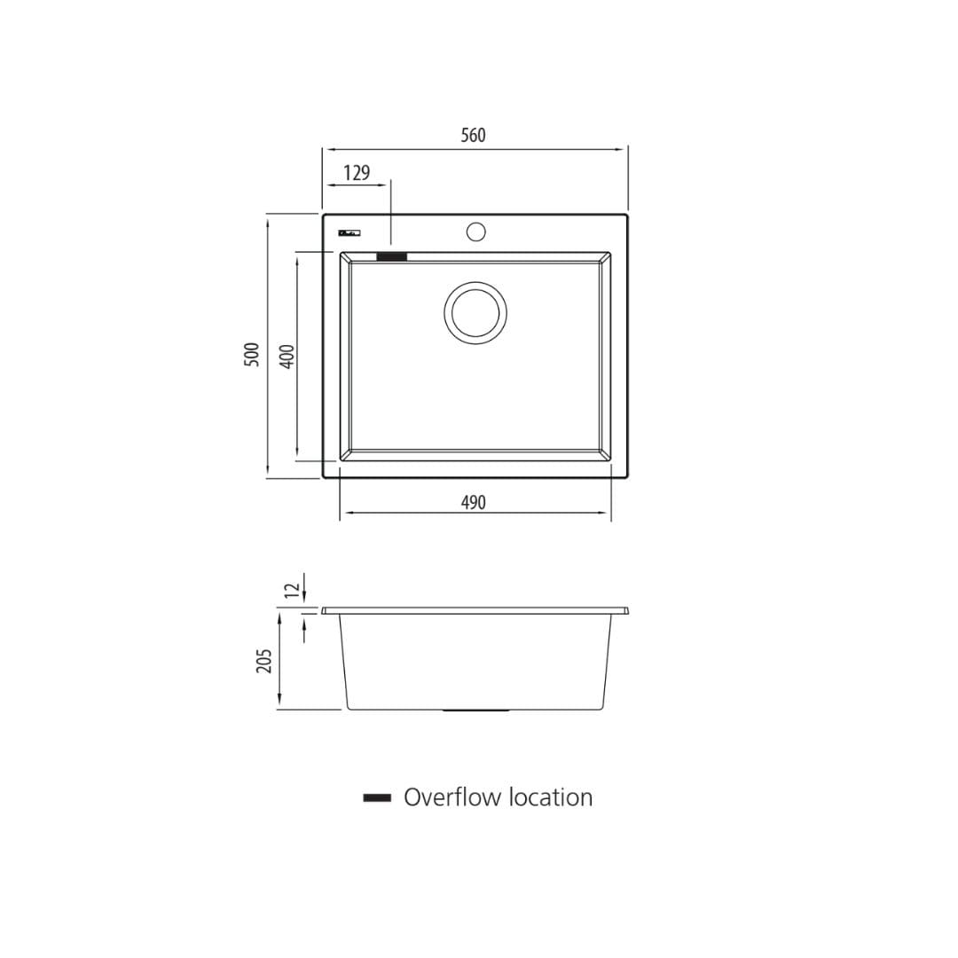 Santorini 560 x 500mm Large Bowl Topmount Sink in Granite Black - Image 2