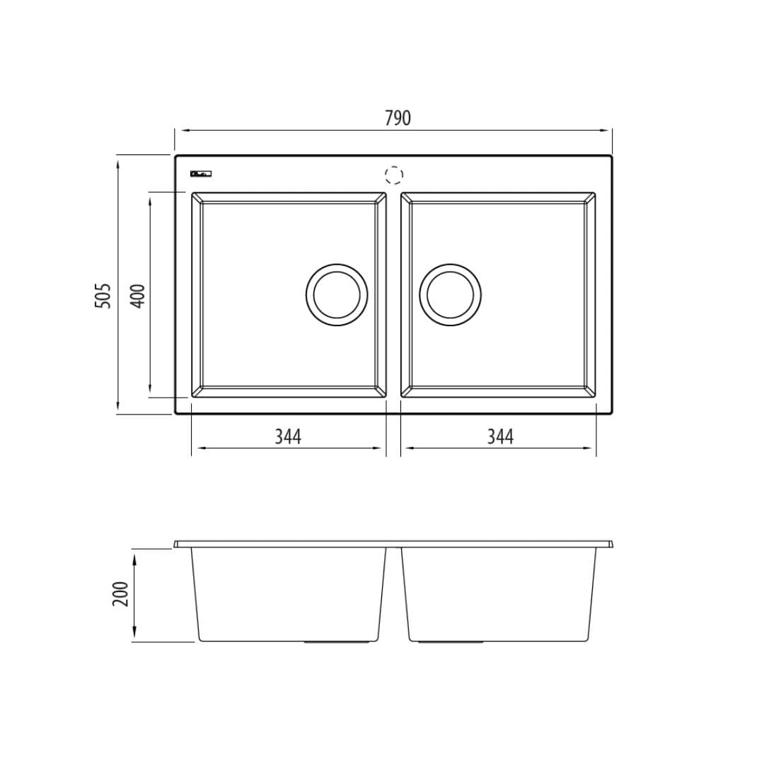 Santorini 790 x 505mm White Piccolo Double Bowl Topmount Sink in White - Image 2
