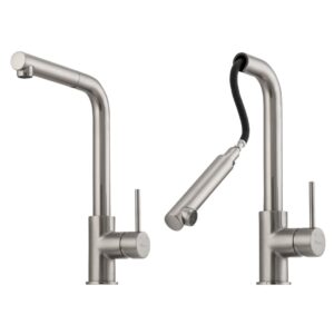 Oliveri Venice Pull Out Right Angle Sink Mixer in Brushed Nickel - Topware