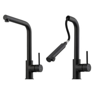 Oliveri Venice Pull Out Right Angle Sink Mixer in Matte Black - Topware