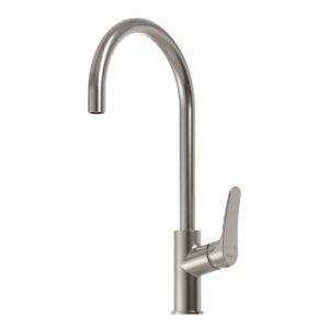 Oliveri Verona Goose Neck Mixer in Brushed Nickel - front view - Topware