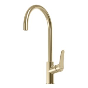 Oliveri Verona Goose Neck Mixer in Classic Gold - front view - Topware