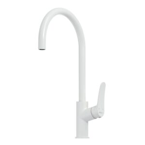 Oliveri Verona Goose Neck Mixer in White - front view - Topware