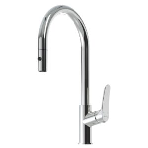 Oliveri Verona Pull Out Goose Neck Spray Sink Mixer in Chrome - lead free - Topware