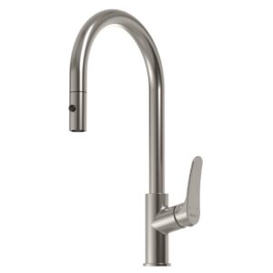 Oliveri Verona Pull Out Goose Neck Spray Sink Mixer in Brushed Nickel - lead free - Topware
