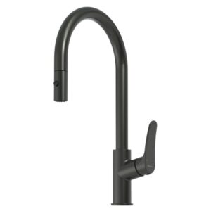 Oliveri Verona Pull Out Goose Neck Spray Sink Mixer in Gun Metal - lead free - Topware