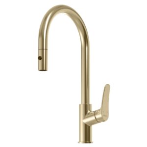 Oliveri Verona Pull Out Goose Neck Spray Mixer in Classic Gold - lead free - Topware