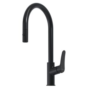 Oliveri Verona Pull Out Goose Neck Spray Sink Mixer in Matte Black - lead free - Topware