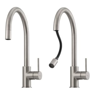 Oliveri Venice Pull Out Goose Neck Sink Mixer in Brushed Nickel - Topware
