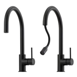 Oliveri Venice Pull Out Goose Neck Sink Mixer in Matte Black - Topware