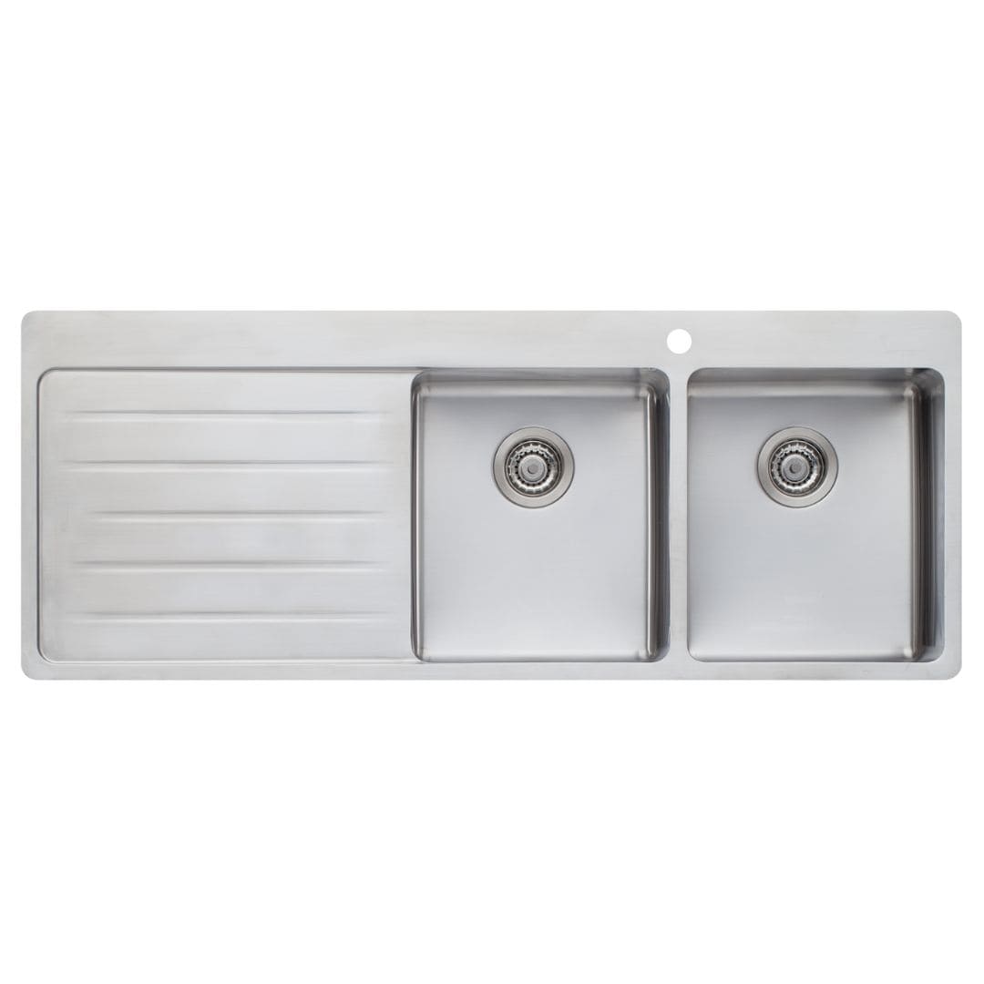 Oliveri Sonetto 1300 x 510mm Double Bowl stainless steel Drainboard Sink - Image 2