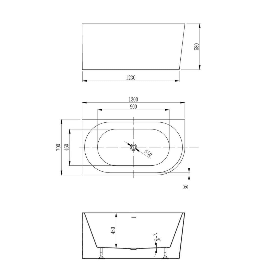 VICTOR 1300mm Gloss White Right/Left Corner Freestanding Bathtub - Image 4