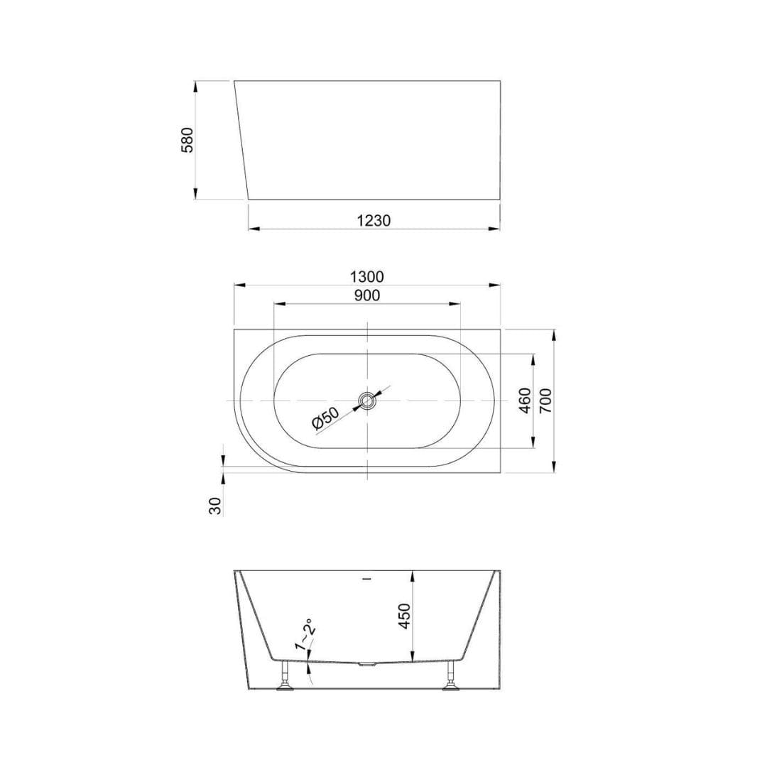 VICTOR 1300mm Gloss White Right/Left Corner Freestanding Bathtub - Image 3