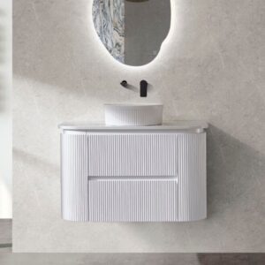 wall hung fluted curved vanity white topware