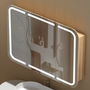 side view of 1200x800mm Walnut Soft Close LED Shaving Cabinet