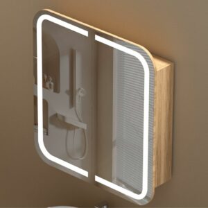 side view of LED 750x800mm Walnut Soft Close Shaving Cabinet