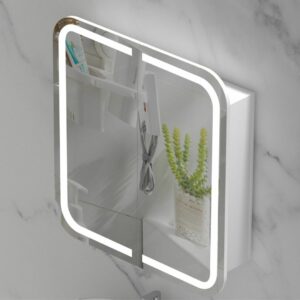 side view of 750mm Touchless LED Matte White Soft Close Shaving Cabinet