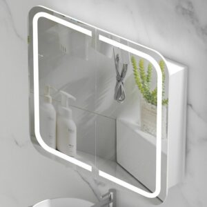 view of Grand LED 900x800mm Matte White Soft Close Shaving Cabinet