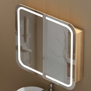 side view of LED 900x800mm Walnut Soft Close Shaving Cabinet