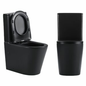 front and side view of unique black-tornado-rimless-toilet - topware store