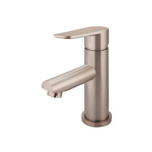 front view of Meir rose gold paddle handle mixer tap