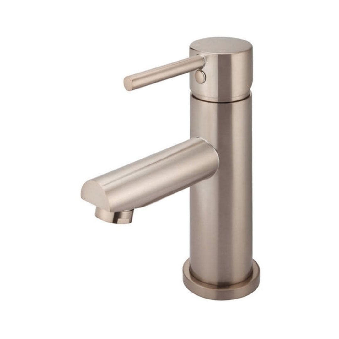 front view of Meir Round Basin Mixer Champagne Rose Gold - topware bathrooms