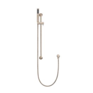 front view of Meir Round Hand Shower on Rail Column Champagne
