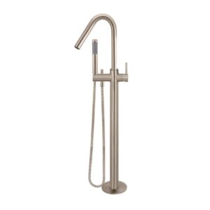 front view of Meir Round Freestanding Bath Spout and Hand Shower Champagne