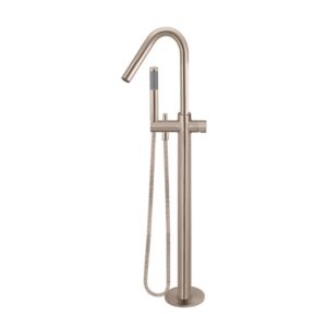front view of Meir Round Pinless Freestanding Bath Spout and Hand Shower Champagne Rose Gold - topware bathrooms