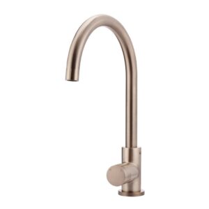 Meir Round Gooseneck Kitchen Mixer Tap with Pinless Handle Champagne Rose Gold