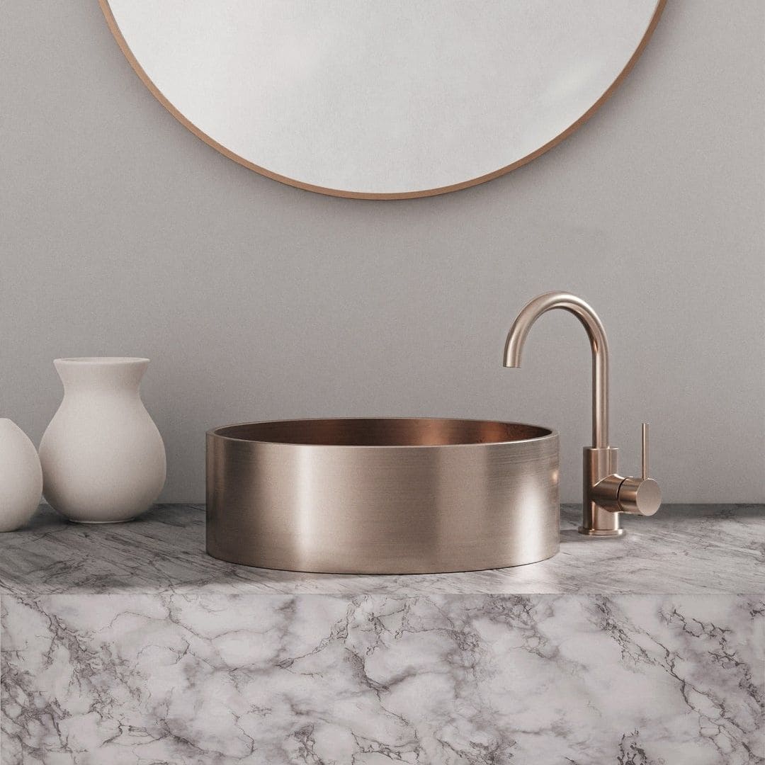 Meir Lavello 380 x 110 Round Steel Bathroom Basin Champagne Rose Gold - Image 2
