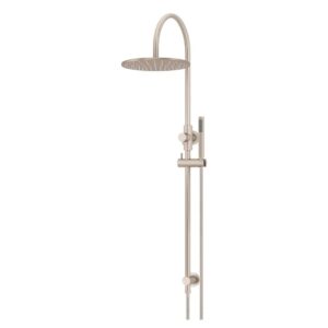 front view of Meir 300mm Round Gooseneck Shower Set with Slim Hand Shower Champagne Rose Gold - topware store
