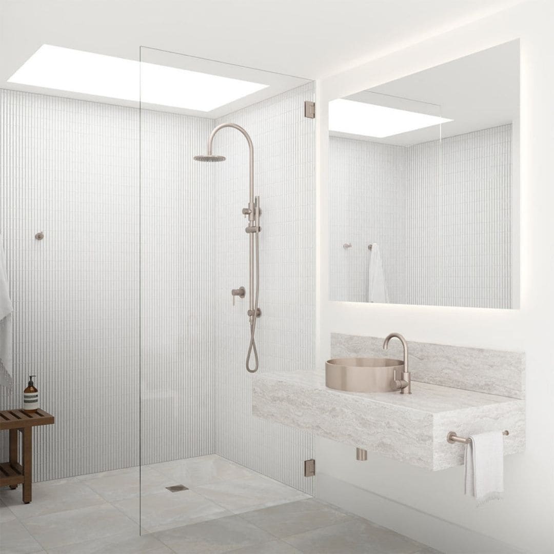 Meir 200/ 300mm Round Gooseneck Shower Set with Slim Hand Shower Champagne Rose Gold - Image 3