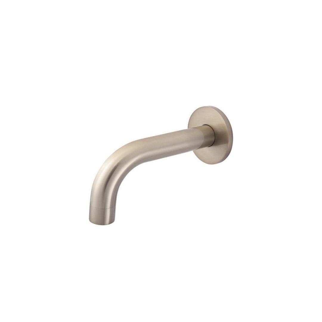 front view of Meir 130mm Universal Short Curved Spout Champagne Rose Gold