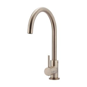 front view of Meir Round Gooseneck Kitchen Mixer Tap Champagne Rose Gold - topware bathrooms