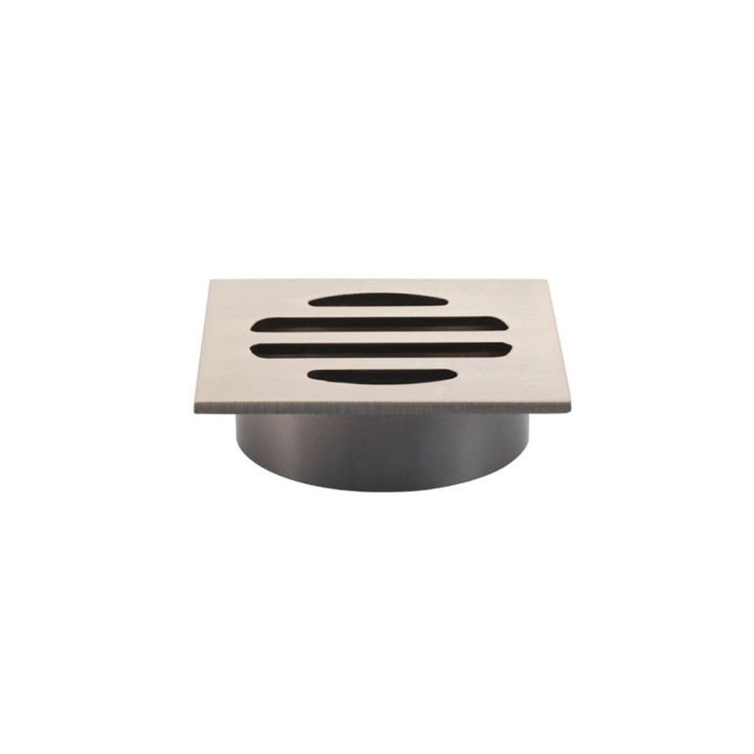 front view of Meir Square Floor Grate Shower Drain 50mm outlet Champagne