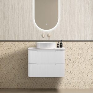 front view of curved 750mm fluted vanity at Topware